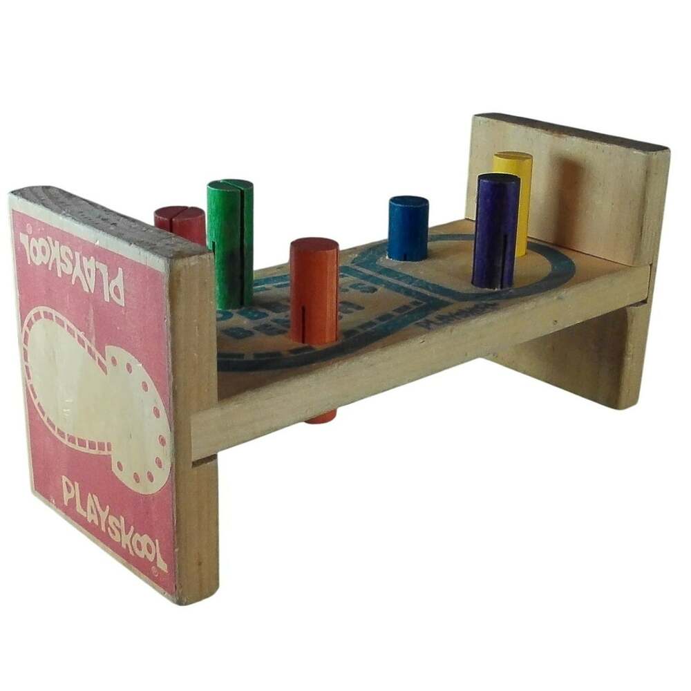 Vintage Playskool Cobbler's Bench Wooden NO Hammer MCM 6 Pegs
